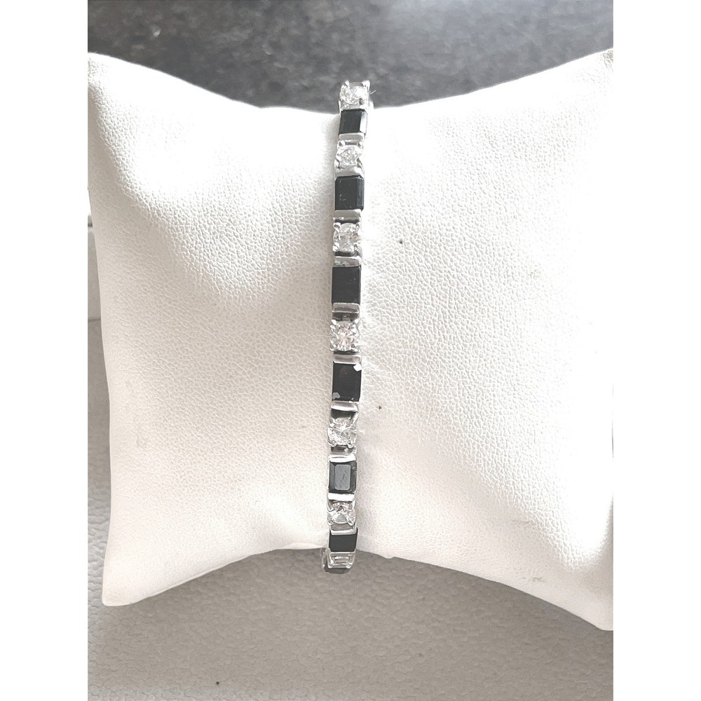 Vintage FAS 925 Sterling Silver Black Oynx CZ Tennis Bracelet 7" 15g
